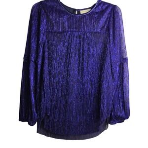 Moulinette Souers Top Blue Size S Long Balloon Sleeves Lined‎ New Years Eve EUC